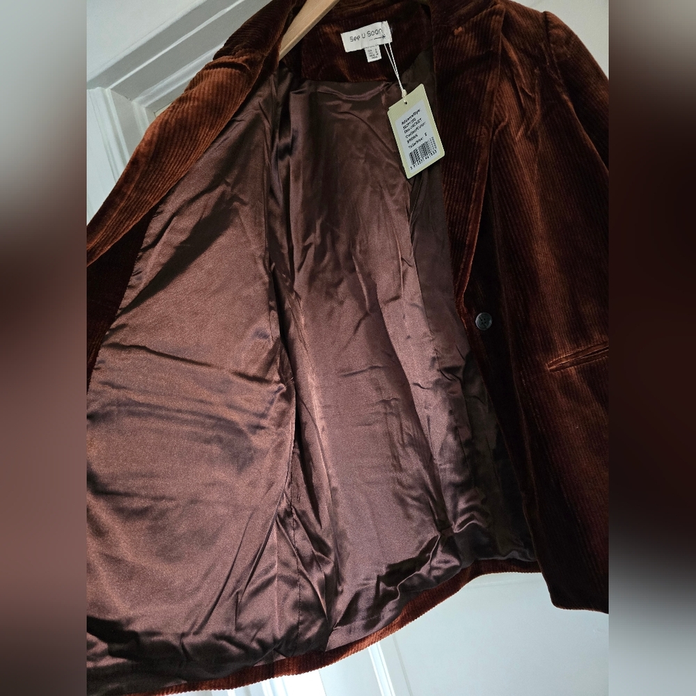 NEW See U Soon Brown Corduroy Blazer - Picture 9 of 11